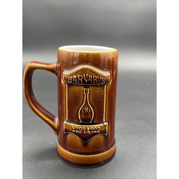 Vintage Hall Pottery Barnaby's Good Food And Drink Mug Beer Stein Brown Made USA - Picture 3 of 5